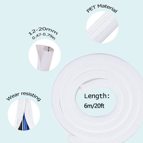 Cable Sleeve White 20ft - 4/5 inch Wire Hider Split Cover Cable Management Sleeves