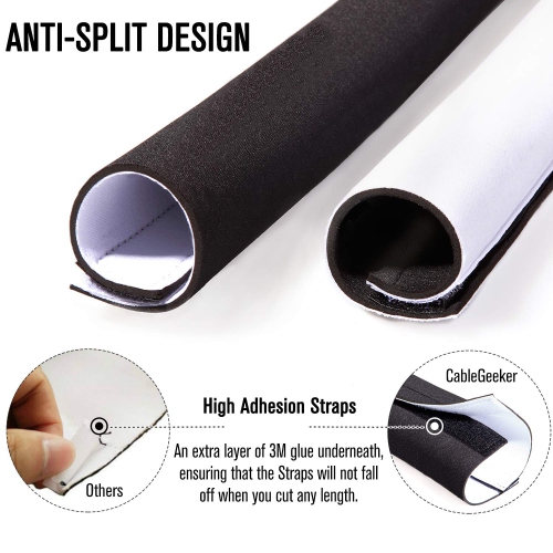 Cable Management Sleeves Neoprene Cord Organizer for TV USB PC Computer Network Wires (120 inches) DIY by Yourself, Adjustable Black Reversible Wire