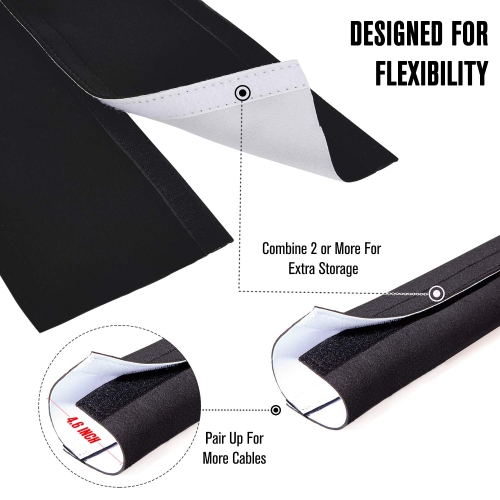 Cable Management Sleeves Neoprene Cord Organizer for TV USB PC Computer Network Wires (120 inches) DIY by Yourself, Adjustable Black Reversible Wire