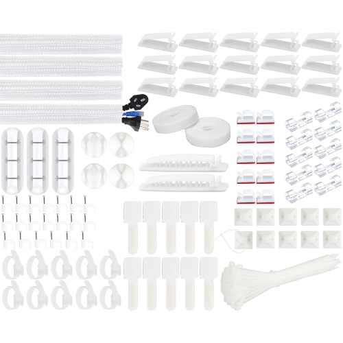 200PCS Cable Management Kit,4 Cable Sleeves,37 Cable Clips,7 Cable Holders,10 Zip Tie Mounts,20 Cable Clip Nails,100 Cable Fastening Ties,20+2 Roll
