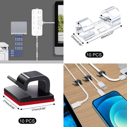 200PCS Cable Management Kit,4 Cable Sleeves,37 Cable Clips,7 Cable Holders,10 Zip Tie Mounts,20 Cable Clip Nails,100 Cable Fastening Ties,20+2 Roll