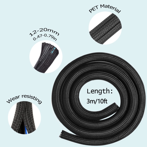 10ft - 4/5 inch Cable Sleeve Black, Cord Management Wire Loom Tubing Split Wire Cover