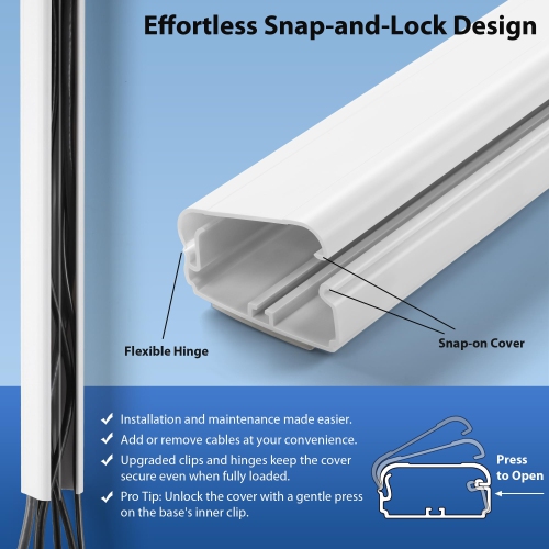 TV Cord Cover for Wall, 31.5 inch Cable Concealer, Cord Hider for Wall Mounted TV, Paintable Wall Cable Cover, White Cable Raceway Kit, 2X L15.8in