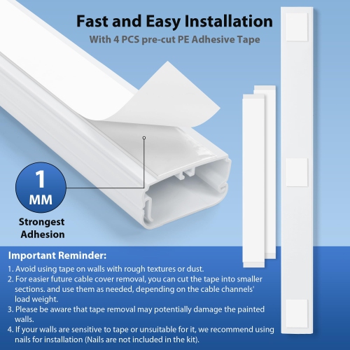 TV Cord Cover for Wall, 31.5 inch Cable Concealer, Cord Hider for Wall Mounted TV, Paintable Wall Cable Cover, White Cable Raceway Kit, 2X L15.8in