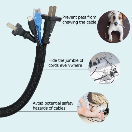 20ft - 4/5 inch Cable Management Sleeve Black, Cord Protector Split Tube Cable Wrap Cover