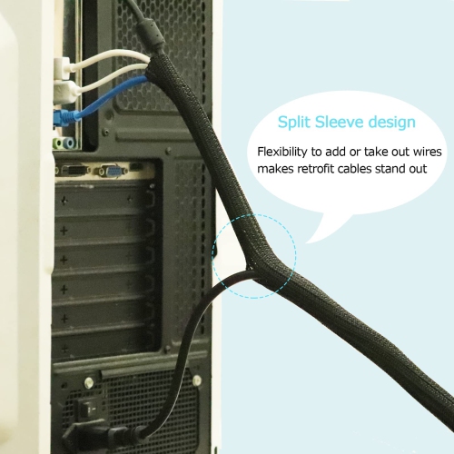 20ft - 4/5 inch Cable Management Sleeve Black, Cord Protector Split Tube Cable Wrap Cover