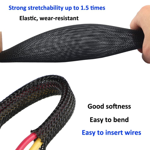 Expandable Braided Sleeving Wire Black Braided Sleeving Cable Tidy Sleeve Loom Tubing Cable Sleeve Flexible Insulated Protection 6mm Diameter Length
