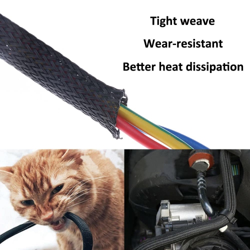 Expandable Braided Sleeving Wire Black Braided Sleeving Cable Tidy Sleeve Loom Tubing Cable Sleeve Flexible Insulated Protection 6mm Diameter Length