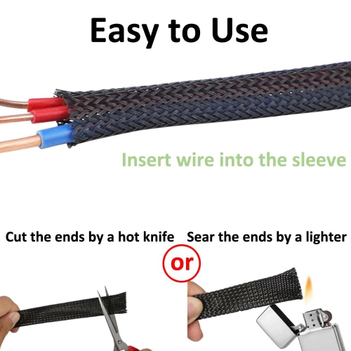 Expandable Braided Sleeving Wire Black Braided Sleeving Cable Tidy Sleeve Loom Tubing Cable Sleeve Flexible Insulated Protection 6mm Diameter Length