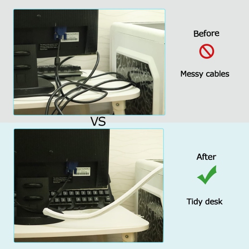 10ft - 4/5 inch Cable Sleeve Cover White, Cable Management Wire Loom Cord Protector