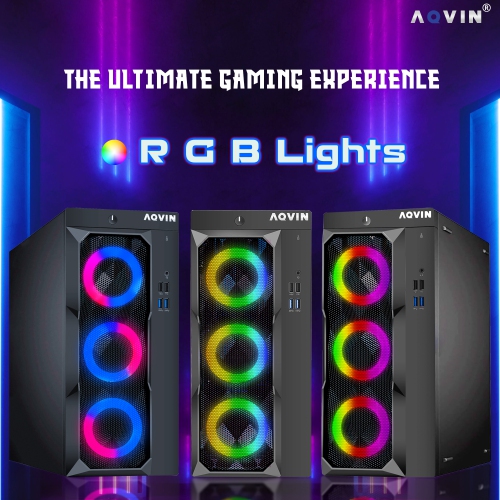 AQVIN LuminaRings Gaming PC Tower - GTX 1050 Ti 4GB, Intel Core i7, 32GB Memory, 1TB SSD, Win 10 Pro + 24" Curved Monitor by AQVIN - Refurbished condition - Image 3
