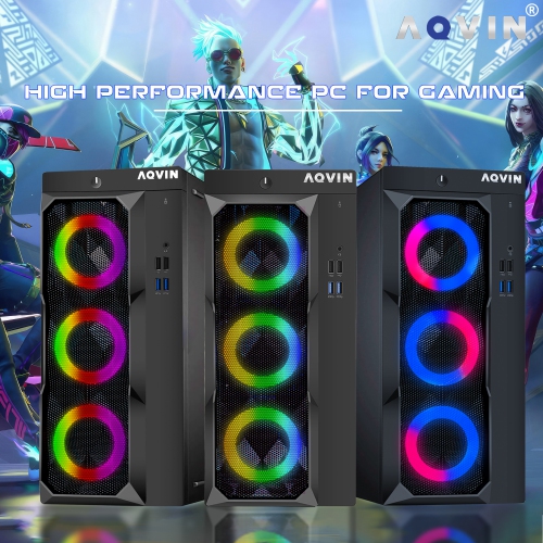 AQVIN LuminaRings Gaming PC Tower - GTX 1050 Ti 4GB, Intel Core i7, 32GB Memory, 1TB SSD, Win 10 Pro + 24" Curved Monitor by AQVIN - Refurbished condition - Image 4