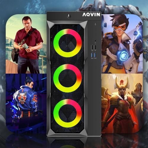 AQVIN LuminaRings Gaming PC Tower - GTX 1050 Ti 4GB, Intel Core i7, 32GB Memory, 1TB SSD, Win 10 Pro + 24" Curved Monitor by AQVIN - Refurbished condition - Image 5