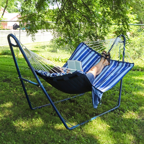 Sunnydaze Metal Spreader Bar Hammock with Pillow - Catalina Beach