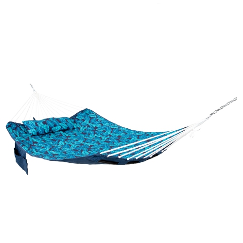 Sunnydaze Metal Spreader Bar Hammock with Pillow - Tropical Palms