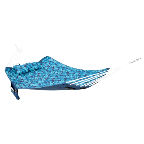Sunnydaze Metal Spreader Bar Hammock with Pillow - Tropical Palms