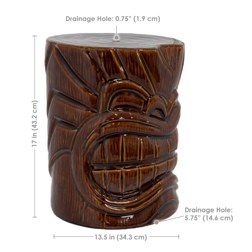 Sunnydaze Wood-Look Tiki Head Ceramic Garden Stool - 17”