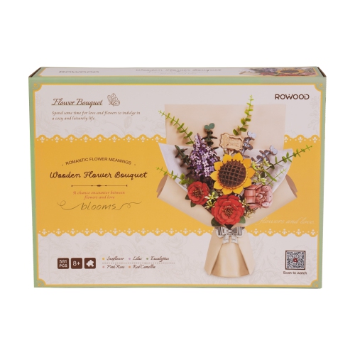 ROWOOD Wooden Flower Bouquet TW01H - 3D Puzzle Kit | Beginner to Intermediate Level | Educational Craft for Ages 8+ | Assembly Size 260x150x400mm