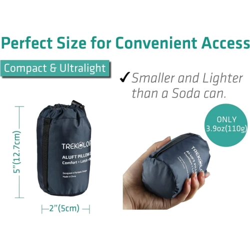 Coussin de camping gonflable de 2,0&nbsp;cm ALUFT de TREKOLOGY : Coussin de voyage confortable pour dormir, faire un sac à dos et faire des aventures