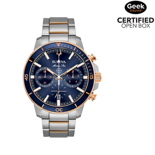 Open Box - Bulova Marine Star Quartz Watch 45mm Men's Watch- Two-Tone Case, Silver-Tone Bracelet & Blue Dial