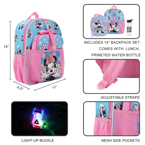 Minnie Mouse Be Kind Be True Be Brave Be You Kids 14" Backpack and Lunch Bag 5 Piece Set