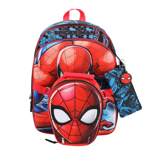 Marvel Spider-Man Comic Strip Pattern Kids 16" Backpack and Lunch Bag 5 Piece Set