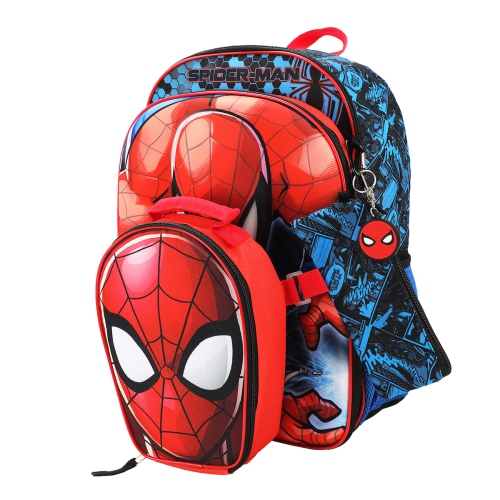 Marvel Spider-Man Comic Strip Pattern Kids 16" Backpack and Lunch Bag 5 Piece Set