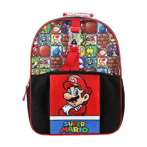 Super Mario Bros. Character Tile Kids 14" Backpack and Lunch Bag 4 Piece Set