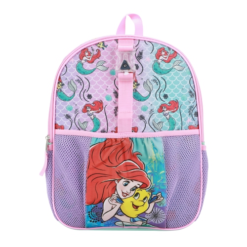Disney Princess Little Mermaid Ariel and Flounder Kids 14" Backpack and Lunch Bag 5 Piece Set