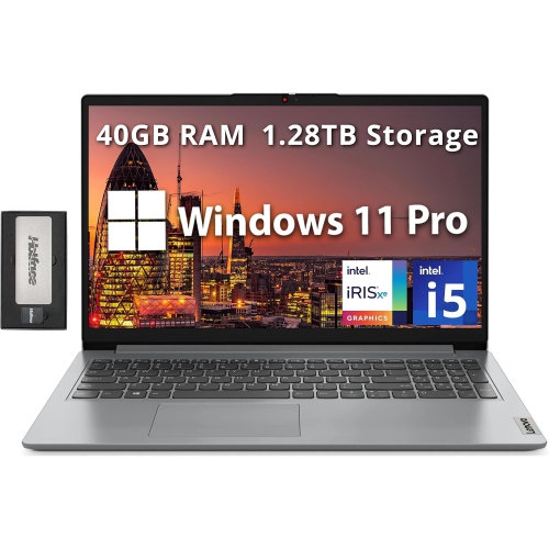 Lenovo IdeaPad 1i 15.6" FHD Business Laptop, Intel i5-1235U, 1.28TB Storage(1TB SSD+288GB Docking Station Set), 40GB RAM, Intel Iris Xe Graphics, 720