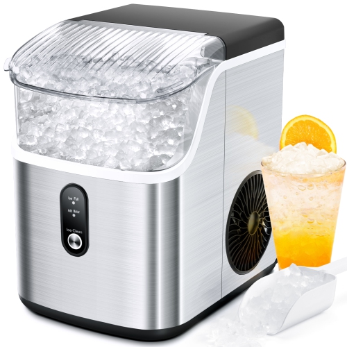 ZAFRO Nugget Ice Maker Countertop, 35lbs/24Hrs, Ice Maker Machine with Self-Cleaning, Ice Scoop & Removable Ice Basket, for Home/Kitchen/Office/Party