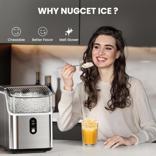 ZAFRO Nugget Ice Maker Countertop, 35lbs/24Hrs, Ice Maker Machine with Self-Cleaning, Ice Scoop & Removable Ice Basket, for Home/Kitchen/Office/Party