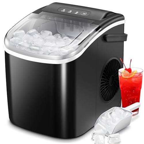 Ice Maker, Protable Ice Maker Machine with Self-Cleaning, 26lbs/24Hrs,Bullet Ice, with Ice Scoop, and Basket, for Home/Kitchen/Office/Party, Stainles