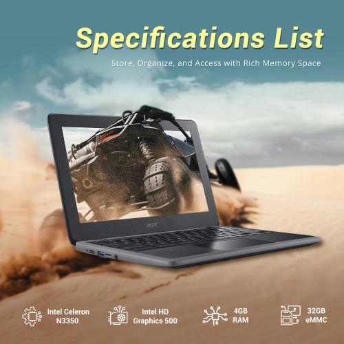 Refurbished - Acer Chromebook 11.6" HD Laptop, Intel Celeron N3350 Processor, 32GB eMMC, 4GB RAM, 32GB eMMC, Intel HD Graphics 500, HD Webcam, Chrome