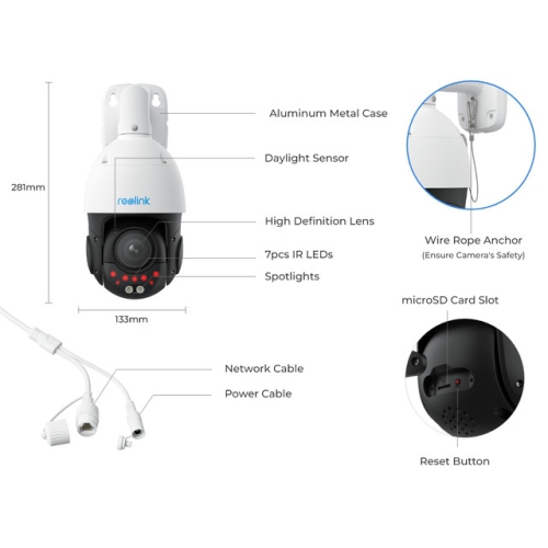 Reolink 4K PTZ 360° Auto-Tracking PoE IP Camera with 5X Optical Zoom, Color Night Vision, RLC-823S1