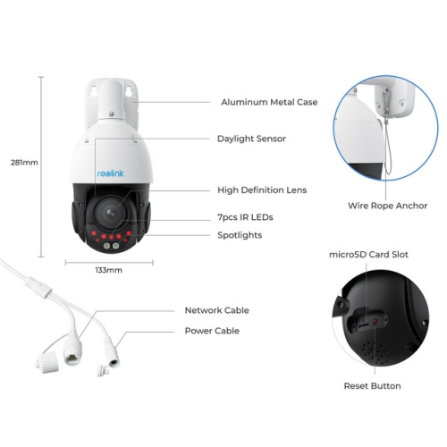 Reolink 4K PTZ PoE Security Camera with 16X Optical Zoom, 360° Auto Tracking, RLC-823S2