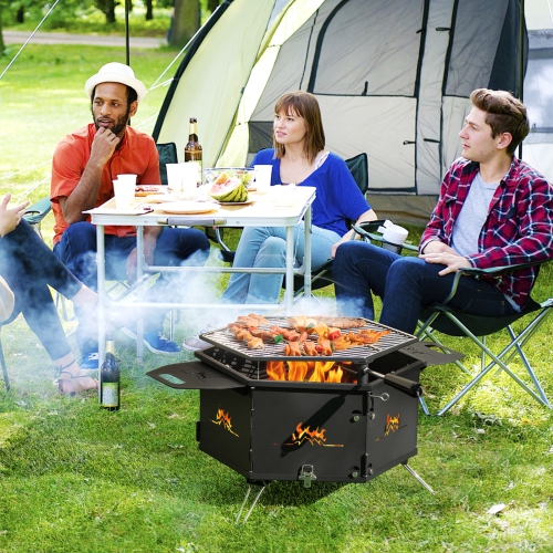 Costway Portable Charcoal Grill Stove with 360° Rotatable Grill Foldable Body & Legs Black