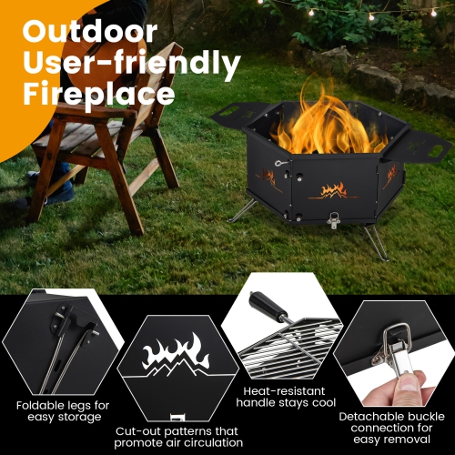 Costway Portable Charcoal Grill Stove with 360° Rotatable Grill Foldable Body & Legs Black