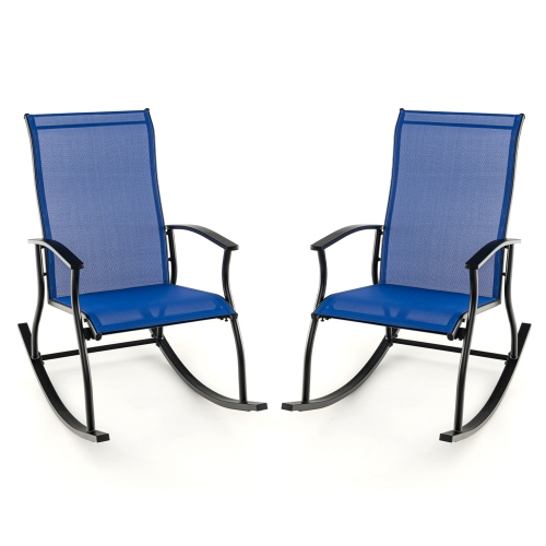 Costway 2 PCS Outdoor Rocking Chairs with Breathable Backrest Smooth Safe Rocking Design