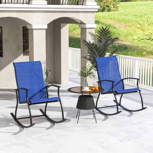 Costway 2 PCS Outdoor Rocking Chairs with Breathable Backrest Smooth Safe Rocking Design