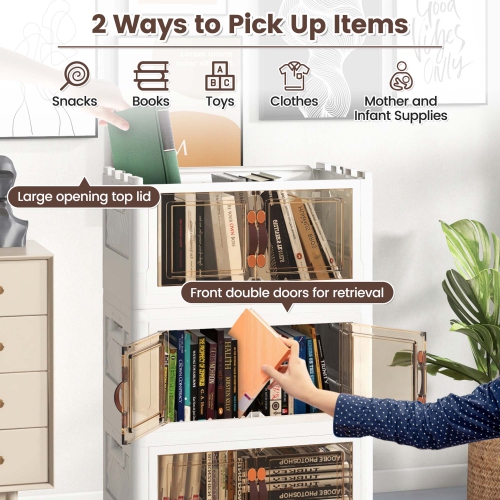 Costway 66.5 Gallons Stackable Storage Bins with Lockable Wheels 4 Pack Folding PP Organizer