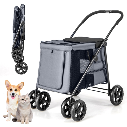 Petsite 4 Wheel Folding Pet Stroller with Breathable Mesh for Small Medium Pets