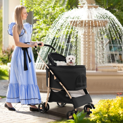 Petsite 3-In-1 Pet Stroller with Removable Car Seat Carrier 4-Level Adjustable Canopy