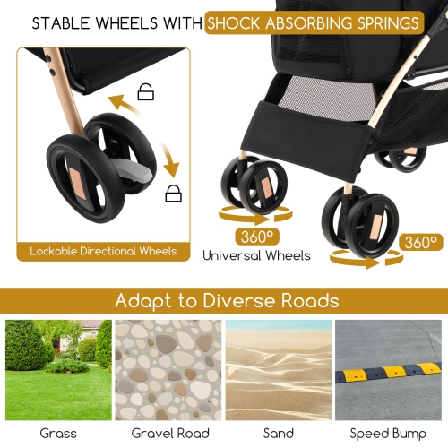 Petsite 3-In-1 Pet Stroller with Removable Car Seat Carrier 4-Level Adjustable Canopy