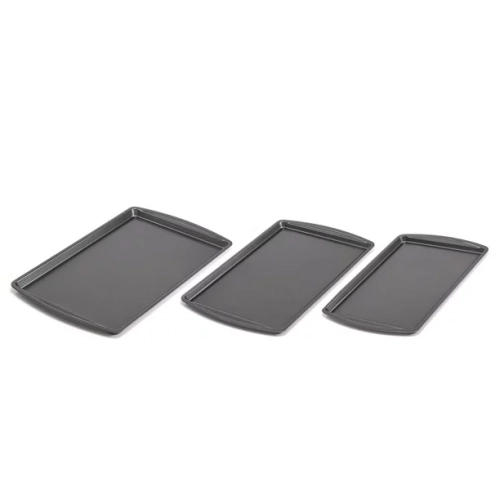 Mehiaz – Ensemble de biscuits antiadhésifs 3PC pièces, 11,2 x 17,2 po, 10,2 x 15,2 po, 9,2 x 13,2 po, gris, ensemble de 2 biscuits antiadhésifs MS 3PC