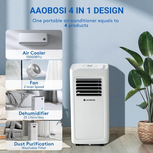 Portable Air Conditioner,10000 BTU WiFi Air Conditioner Portable for Room up to 220 Sq.ft 4-IN-1 Portable AC with Dehumidifier & Fan 2-Speed, App&24H