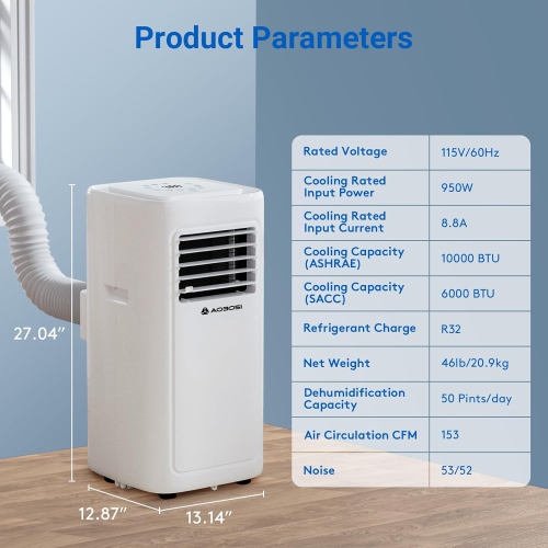 Portable Air Conditioner,10000 BTU WiFi Air Conditioner Portable for Room up to 220 Sq.ft 4-IN-1 Portable AC with Dehumidifier & Fan 2-Speed, App&24H