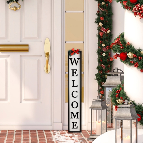 NORTHLIGHT  Welcome Christmas Porch Sign With Pine And Bow - 35.75"