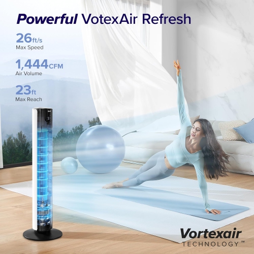 LEVOIT Smart 42'' Tower Fan for Bedroom, Oscillating Fan with Quiet 26ft/s Velocity 25dB, Brushless DC Motor, 12 Speeds, 4 Modes, 24H Timer with APP,