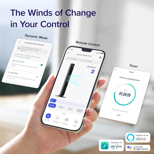 LEVOIT Smart 42'' Tower Fan for Bedroom, Oscillating Fan with Quiet 26ft/s Velocity 25dB, Brushless DC Motor, 12 Speeds, 4 Modes, 24H Timer with APP,